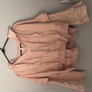 Free People Blush Lace Detail Blouse